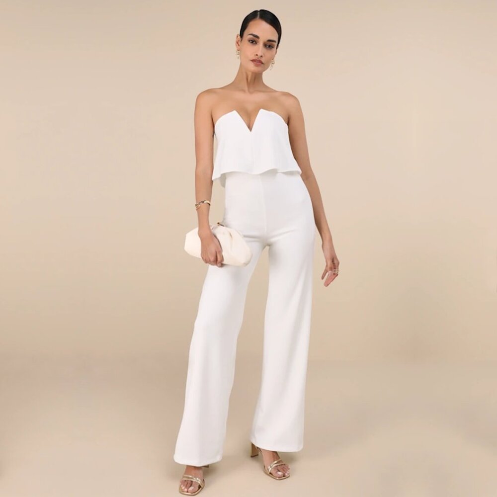Lulus Power of Love White Strapless Jumpsuit NWT | Bridal Wedding | Size s